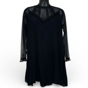 Xhilaration Little Black Dress Mesh Polka Dot Long Sleeve A-Line Party Dress M